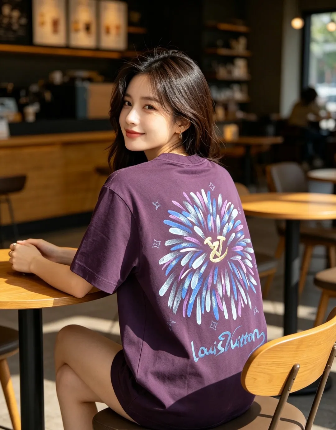 Louis Vuitton/Louis Vuitton watercolor fireworks inkjet short sleeves